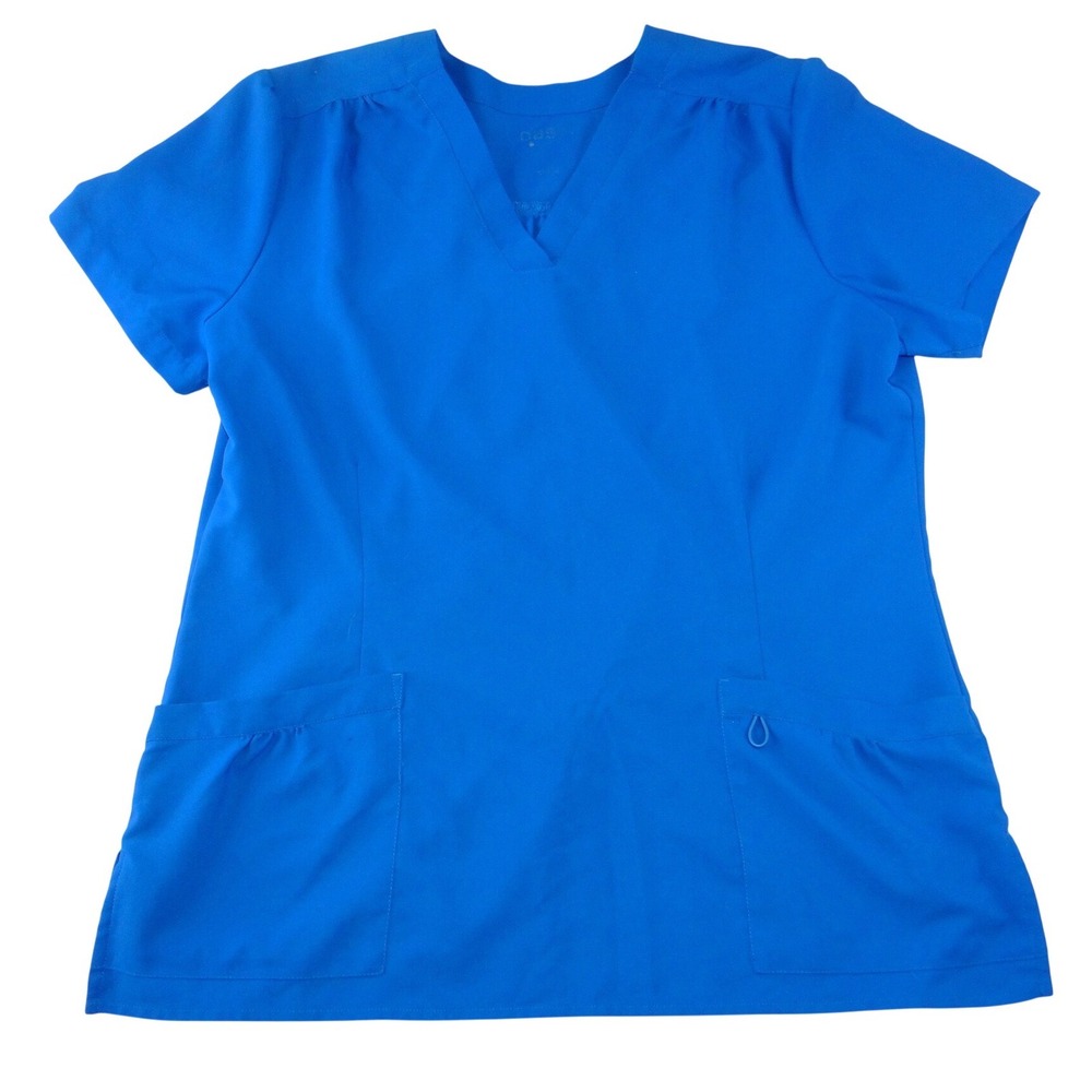 Oasis‎ Womens Royal Blue V-Neck Scrub Top Short Sleeve Pockets Size Large